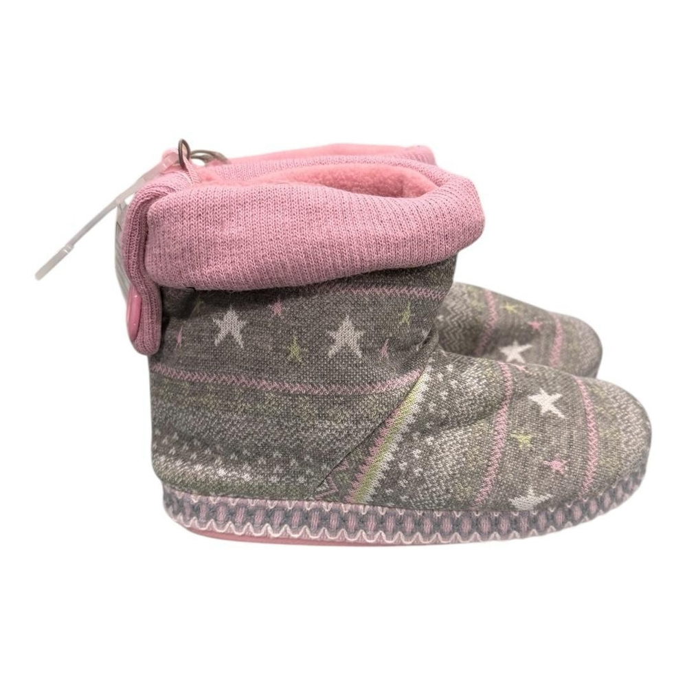 Joe Fresh Slipper Booties Girls Size M 1-2 Gray Fair Isle Stars Winter Warm